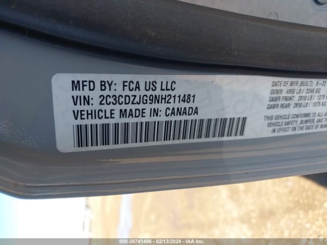2C3CDZJG9NH211481 Dodge Challenger Gt