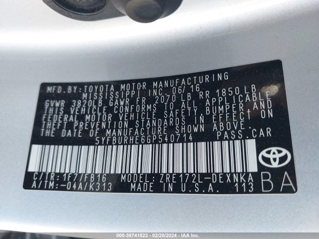 Toyota Corolla Le Plus 2016 5YFBURHE6GP540714 Image 9
