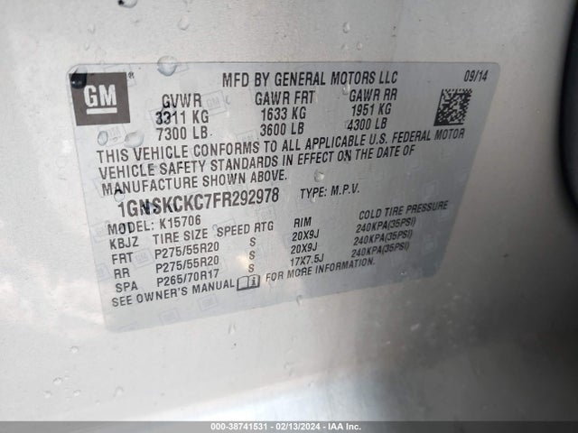 Chevrolet Tahoe Ltz 2015 1GNSKCKC7FR292978 Image 9