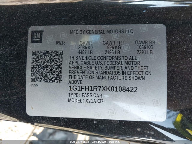 Chevrolet CAMARO 2SS 2019 1G1FH1R7XK0108422 Image 9