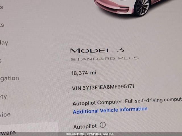 5YJ3E1EA6MF995171 Tesla Model 3 Standard Range Plus Rear-wheel Drive