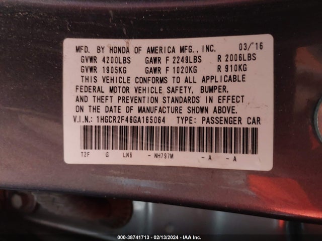 Honda ACCORD LX 2016 1HGCR2F46GA165064 Image 9