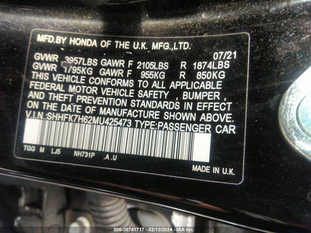 Honda CIVIC EX 2021 SHHFK7H62MU425473 Image 9