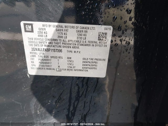Chevrolet Equinox L 2015 2GNALLEK6F1157396 Image 9