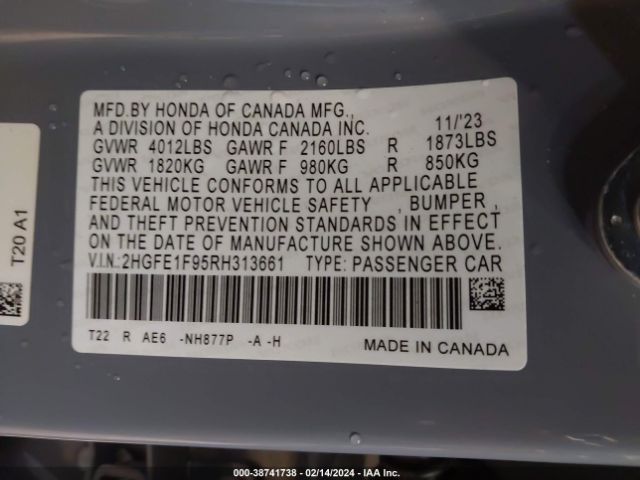 2HGFE1F95RH313661 Honda Civic Touring