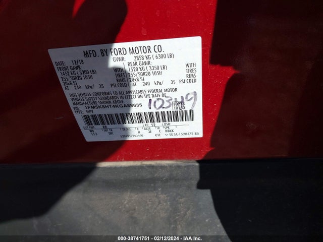 Ford Explorer Platinum 2019 1FM5K8HT4KGA88635 Image 9