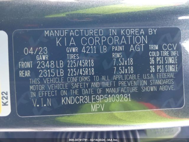 KNDCR3LE9P5103281 KIA Niro Ex Touring