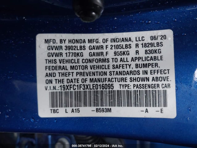 Honda CIVIC EX 2020 19XFC1F3XLE016095 Image 9
