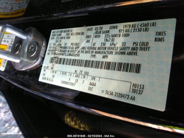 1FMCU0H67LUB43255 Ford ESCAPE SEL