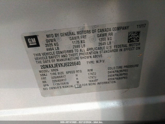 Chevrolet EQUINOX LT 2018 2GNAXJEVXJ6226640 Image 9