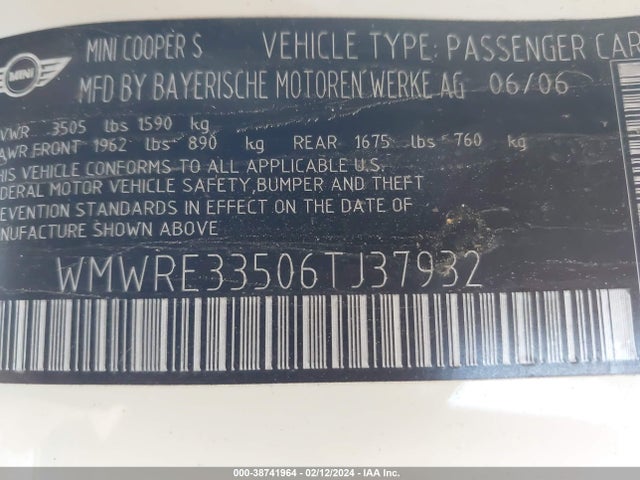 2006 MINI COOPER S WMWRE33506TJ37932 Photo 8