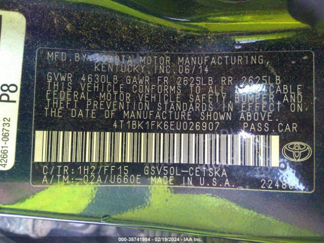 4T1BK1FK6EU026907 Toyota Camry Se V6