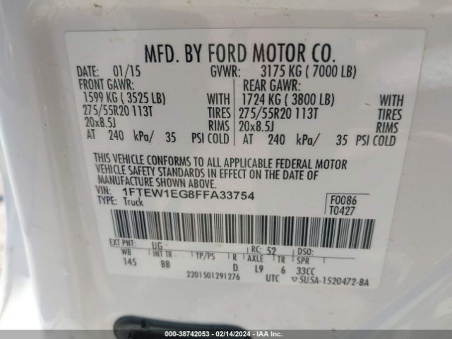 1FTEW1EG8FFA33754 Ford F-150 Platinum