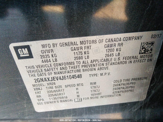 Chevrolet EQUINOX LT 2018 2GNAXJEV4J6104548 Image 9