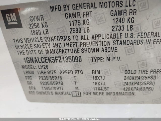 Chevrolet Equinox 2lt 2015 1GNALCEK5FZ135090 Image 9