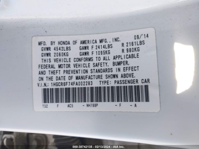 1HGCR6F74FA002283 Honda Accord Hybrid Touring