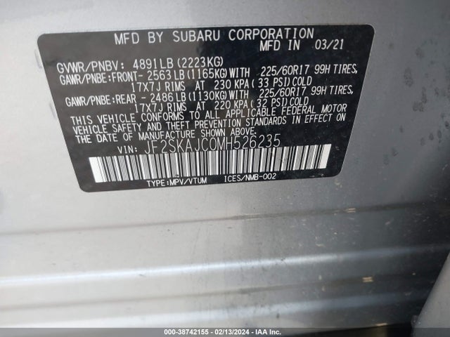 JF2SKAJC0MH526235 Subaru Forester Premium