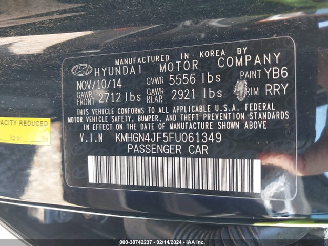 Hyundai Genesis 5.0 2015 KMHGN4JF5FU061349 Image 9