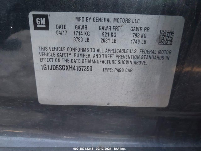 Chevrolet Sonic Lt Auto 2017 1G1JD5SGXH4157399 Image 9