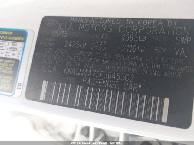 KNAGM4A75F5645502 KIA Optima Lx