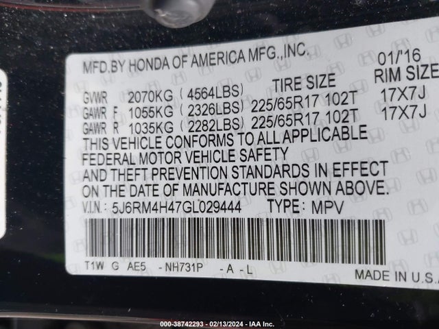 Honda CR-V SE 2016 5J6RM4H47GL029444 Image 9