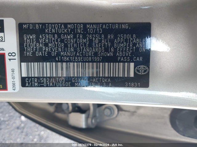 Toyota Avalon Xle Touring 2014 4T1BK1EB9EU081997 Image 9
