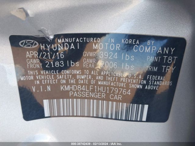 KMHD84LF1HU179764 Hyundai Elantra Limited