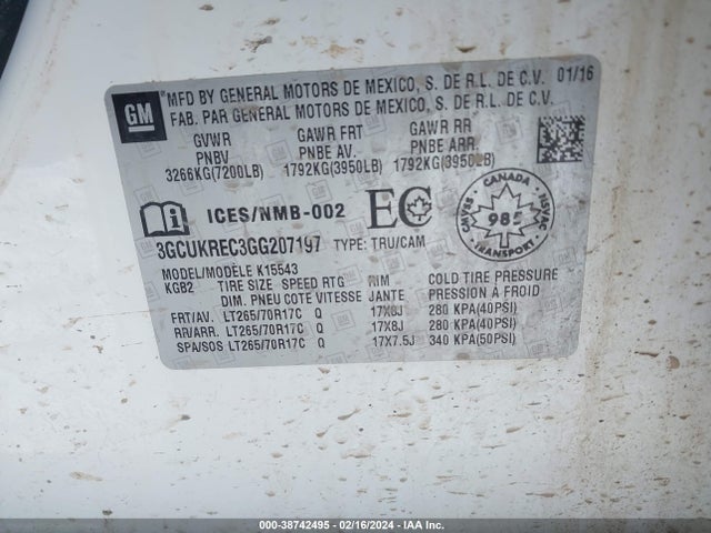 Chevrolet Silverado 1500 1lt/2lt 2016 3GCUKREC3GG207197 Image 9