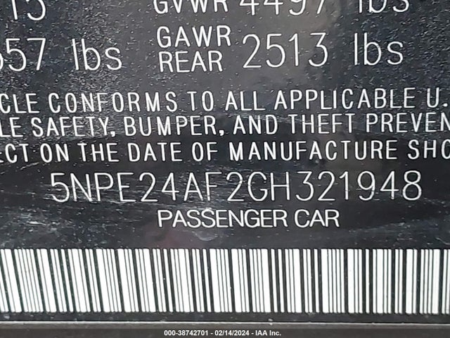 Hyundai SONATA SE 2016 5NPE24AF2GH321948 Image 9