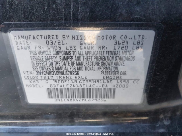 Nissan Versa S Xtronic Cvt 2021 3N1CN8DV2ML879256 Image 9