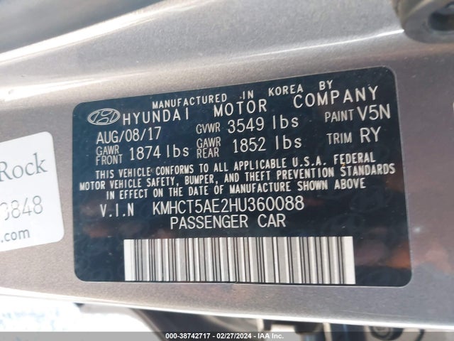 Hyundai ACCENT SE 2017 KMHCT5AE2HU360088 Image 9