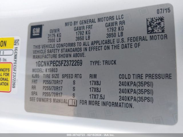 2015 CHEVROLET SILVERADO 1500 1GCNKPEC5FZ372269 Photo 8