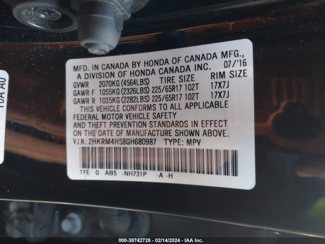 Honda CR-V EX 2016 2HKRM4H58GH680987 Image 9