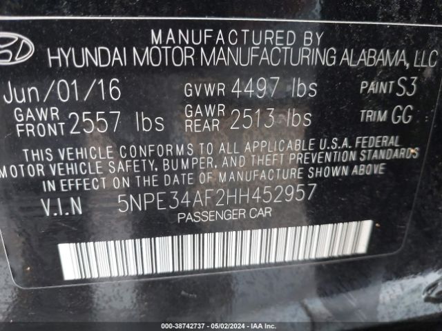 5NPE34AF2HH452957 Hyundai Sonata Limited