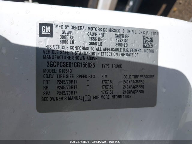 2012 CHEVROLET SILVERADO 1500 LT VIN: 3GCPCSE01CG156025
