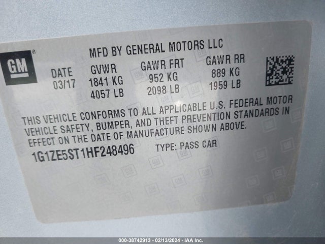 Chevrolet MALIBU 1LT 2017 1G1ZE5ST1HF248496 Image 9