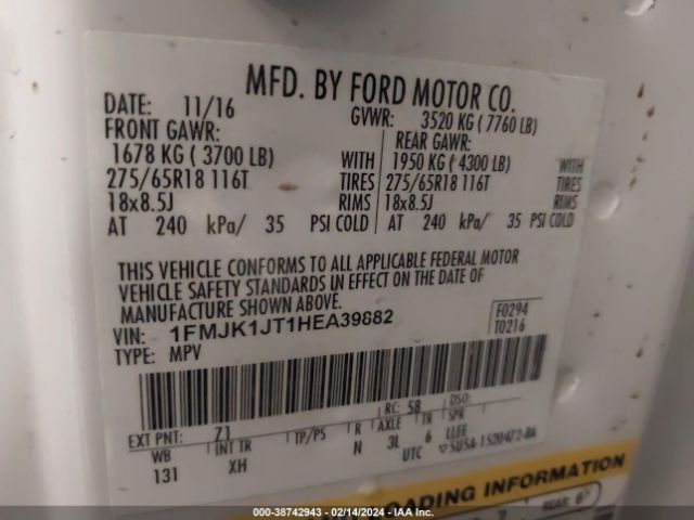 1FMJK1JT1HEA39882 Ford Expedition El Xlt