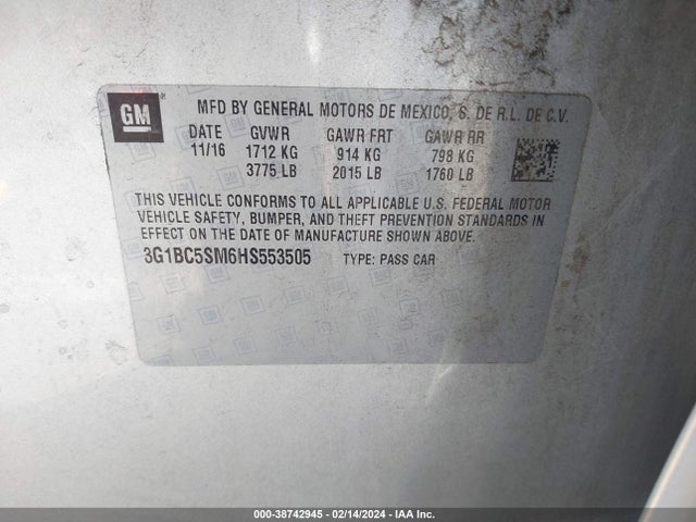 Chevrolet Cruze Ls Auto 2017 3G1BC5SM6HS553505 Image 9