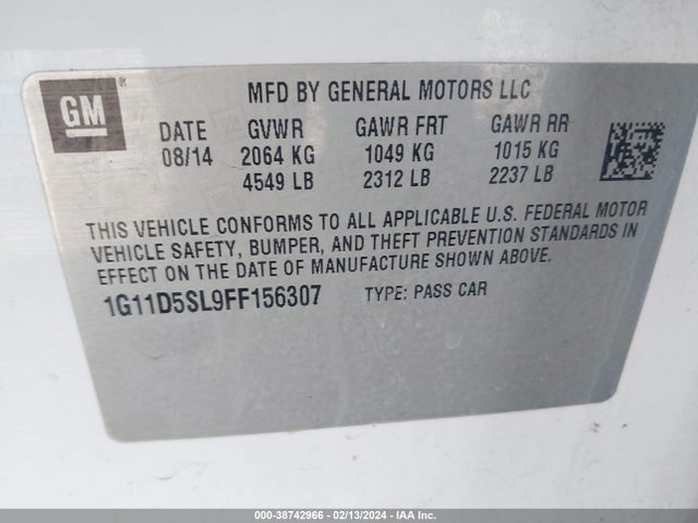 2015 CHEVROLET MALIBU 2LT VIN: 1G11D5SL9FF156307