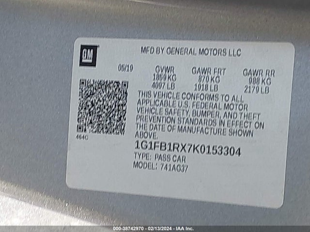 Chevrolet Camaro 1lt 2019 1G1FB1RX7K0153304 Image 9