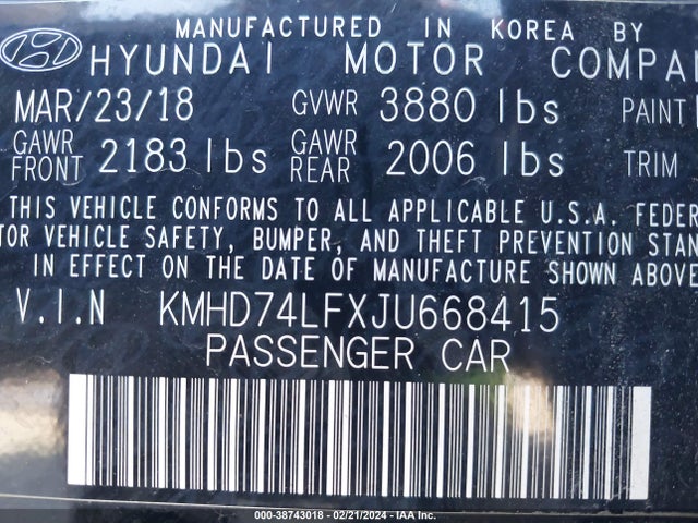 Hyundai ELANTRA SE 2018 KMHD74LFXJU668415 Image 9