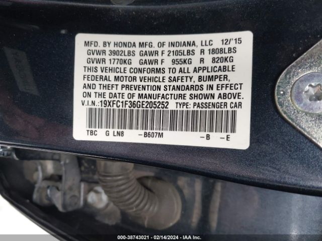 19XFC1F36GE205252 Honda Civic Ex-t
