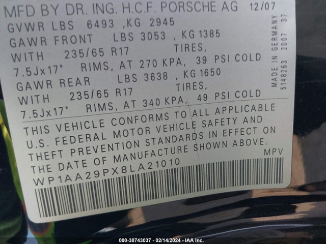 2008 PORSCHE CAYENNE WP1AA29PX8LA21010 Photo 8