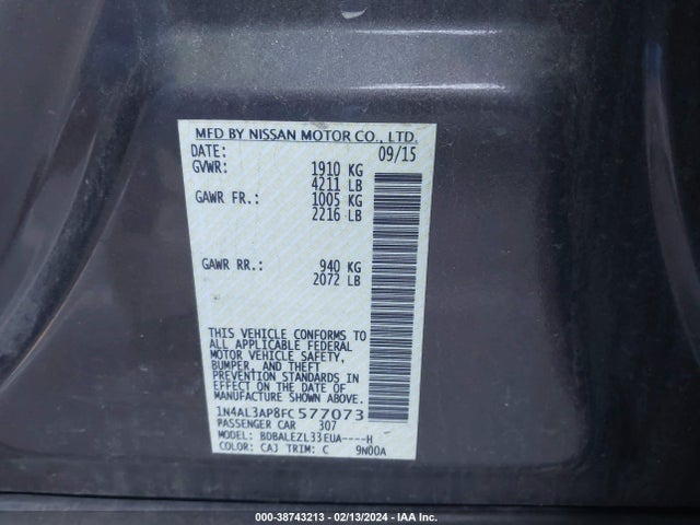 Nissan Altima 2.5 S 2015 1N4AL3AP8FC577073 Image 9