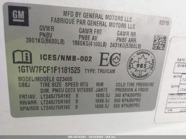 1GTW7FCF1F1181525 GMC Savana 2500 Work Van