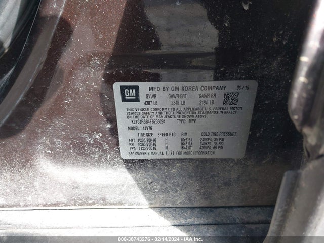 Chevrolet Trax Lt 2015 KL7CJRSB4FB233094 Image 9