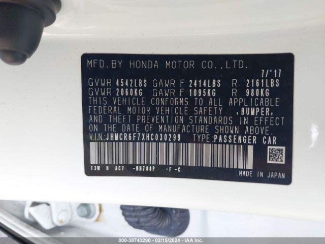 JHMCR6F7XHC030299 Honda Accord Hybrid Touring