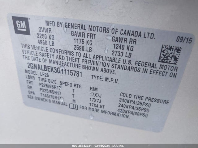 Chevrolet EQUINOX LS 2016 2GNALBEK3G1115781 Image 9