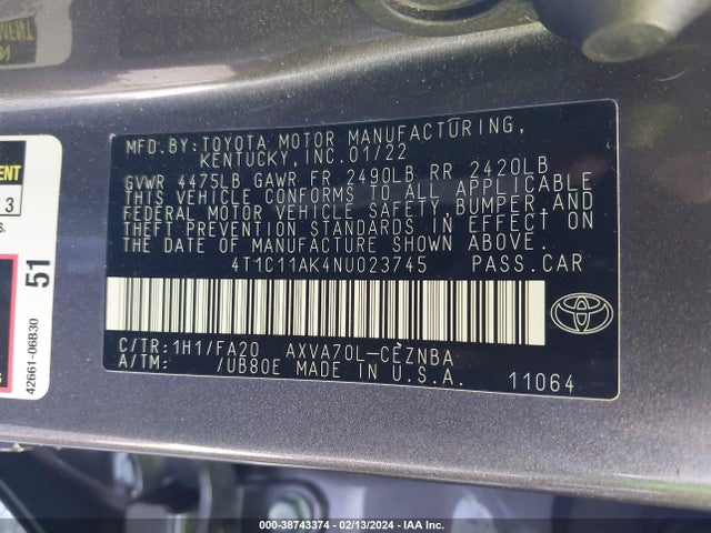 Toyota CAMRY LE 2022 4T1C11AK4NU023745 Image 9