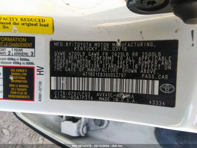 4T1BD1EB3GU052797 Toyota Avalon Hybrid Xle